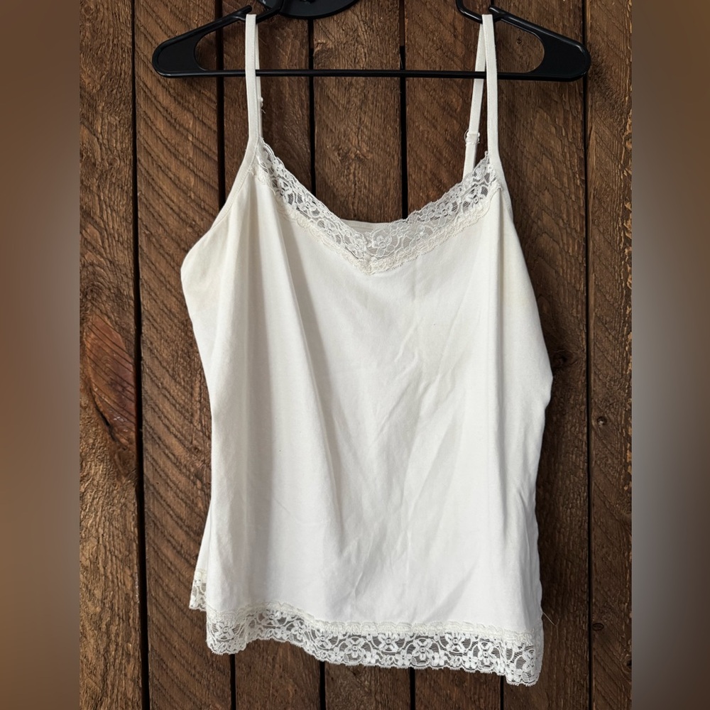 Christopher & Banks Cream Lace Trim Top